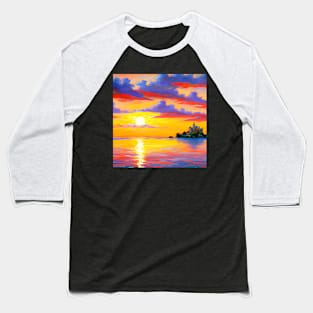 Fantasy cartoon Seascape Sunset Baseball T-Shirt